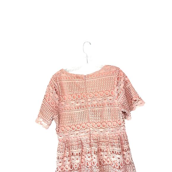 Polagram Dress Pink Lace Button Front Short‎ Sleeve Guipure Lace Dainty Medium - Picture 9 of 14
